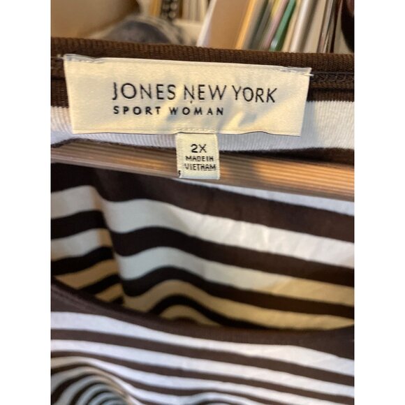 Jones New York NWT Brown White Striped 3/4 Sleeve Scoop Neck Top Sz 2X - Picture 5 of 9